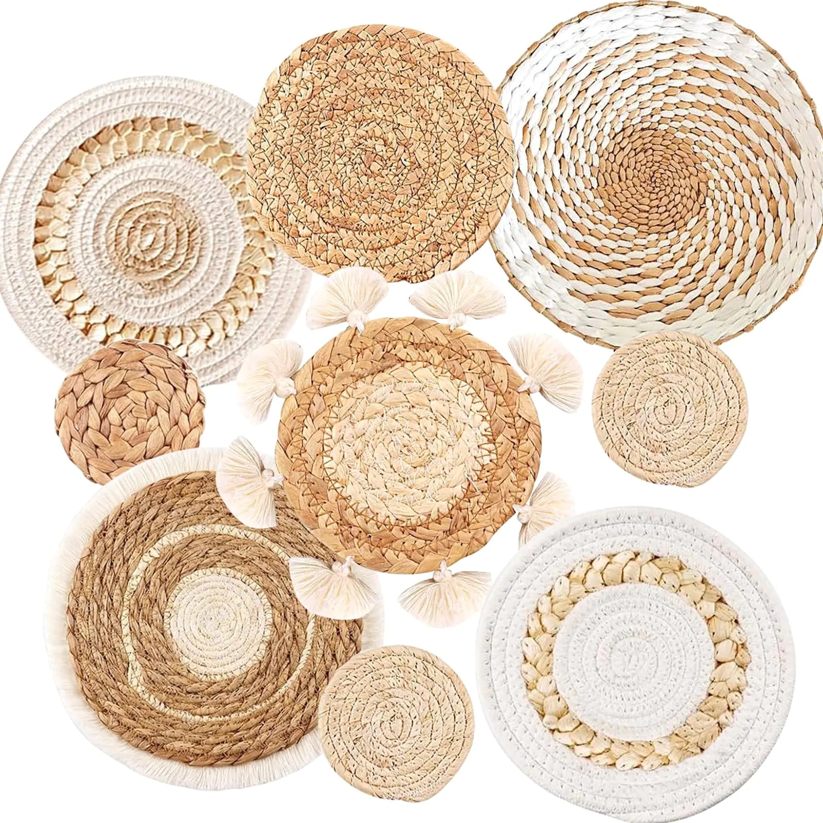 9-Piece Boho Rattan Basket Set - Wall & Home Decor